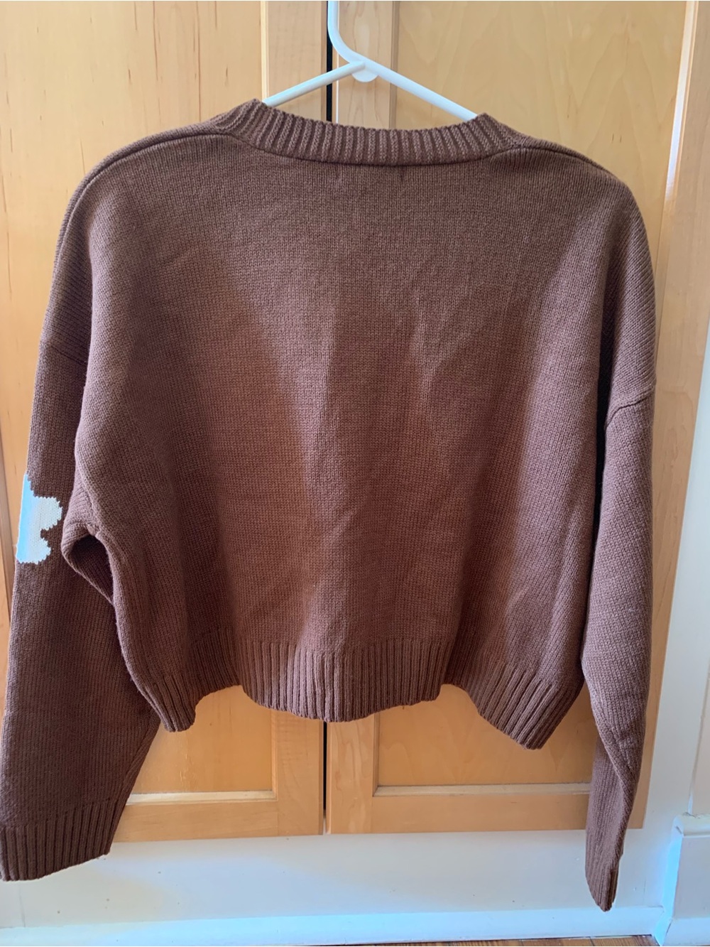 Love Tree Brown Cropped Floral Button Cardigan with Cream Flowers - Picture 5 of 12